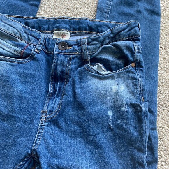 Zara Kids Authentic Denim Jeans W/ Zipper Pocket & Red Stitching Size 13/14 Blue - Picture 11 of 11
